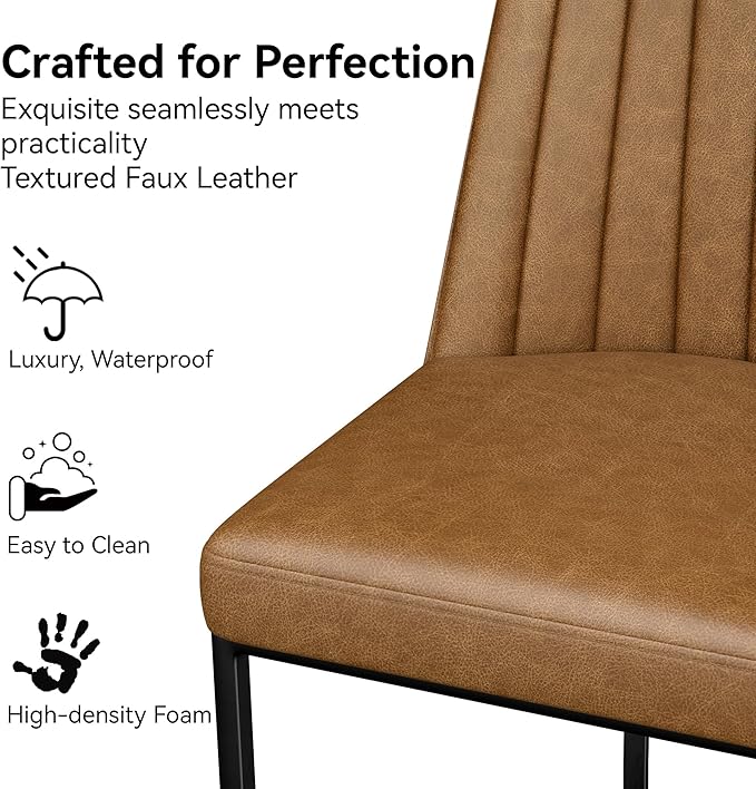 Bar Stools Set of 2, Faux Leather Counter Height Barstools, Upholstered Kitchen Counter Stools with Back and Stitching, 25.6" H Kitchen Island Stools Bar Chair, Metal Framed, Whisky Brown