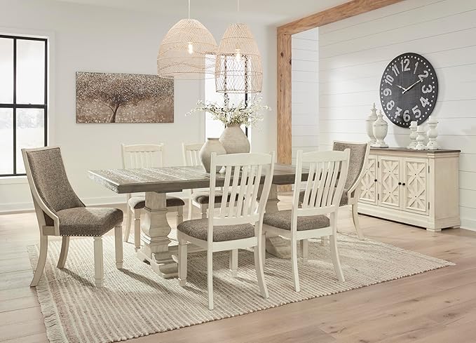 Signature Design by Ashley Bolanburg Modern Farmhouse Upholstered Dining Chair, 2 Count, Brown