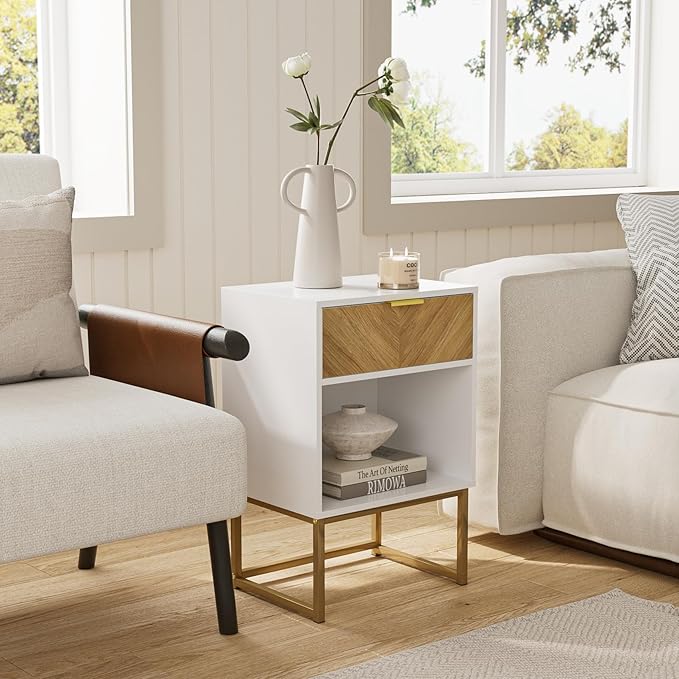 Masupu Extra Large Nightstand,Boho Night Stand Modern Farmhouse Wood Bedside Table with Storage Drawer,Side End Table for Bedroom,Living Room,Office White