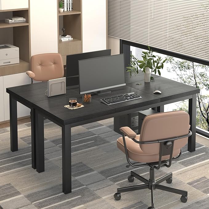 55.1 Inch Small Computer Desk, Home Office Desk, Modern Table for 2 Person Kids Student Gaming Computer Desk, Simple Office Table for Work,Craft,Writing,Studying, Etc., Black.