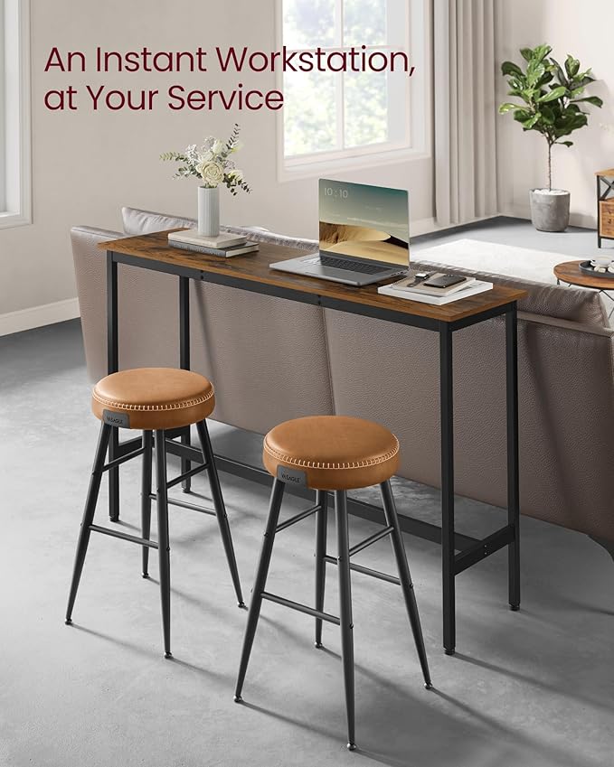 VASAGLE Bar Table, Narrow Long Kitchen Dining Table, Sturdy Metal Frame, Industrial, 15.7 x 55.1 x 35.4 Inches, Rustic Brown and Ink Black ULBT140B01