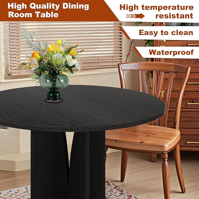Round Dining Table for 4, 39 Inch Small Dinner Table Farmhouse Wooden Circle Kitchen Tables with Cross Base for Dining Room, Kitchen, Living Room, Black