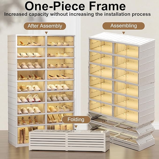 ELPHECO 9 Tier 36 Pairs Large Shoe Rack Organizer - Foldable Sneaker Cabinet Bins, Stackable Shoe Storage Shelf, Collapsible Shoe Cabinet with Double Doors for Entryway