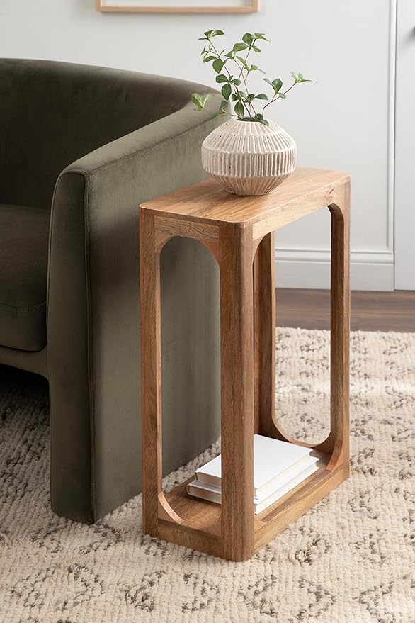 Kate and Laurel Dahl Modern Slatted Wooden Slim Side Table
