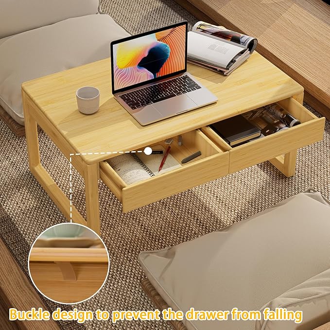 Japanese Floor Coffee Table,Bamboo Low Table,Japanese Tea Table for Sitting Tatami Meditation Living Room Home Office(Wood Color)