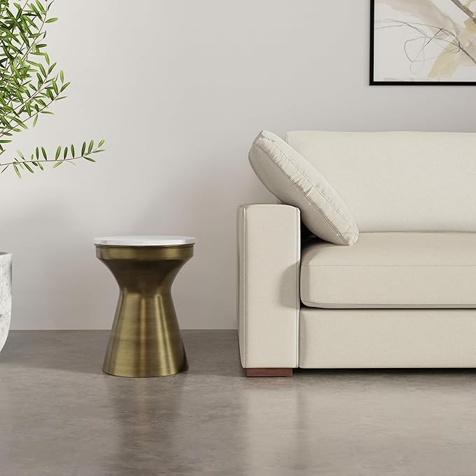 SIMPLIHOME Raquel Modern Contemporary 14 inch Wide Metal Side Table in White / Antique Brass, Fully Assembled for the Living Room and Bedroom