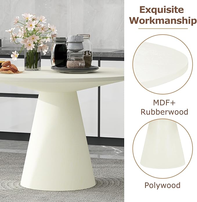 ERYE Contemporary Wooden Round Dining Table, More Decorative Rubber Wood Diningtable for Living Space