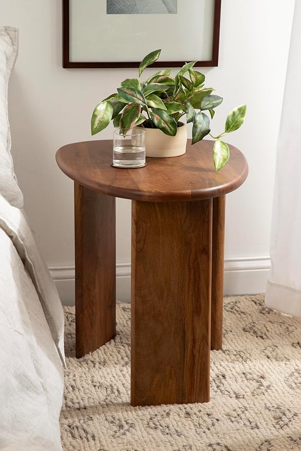 Kate and Laurel Tortola Modern Irregular Round Side Table, 22 x 18 x 20, Walnut Brown, Transitional Pebble End Table for Use as Bedroom Nightstand or Living Room Accent Table