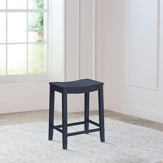 Hillsdale Fiddler Wood Backless Counter Height Stool with Saddle-Style Seat, Navy
