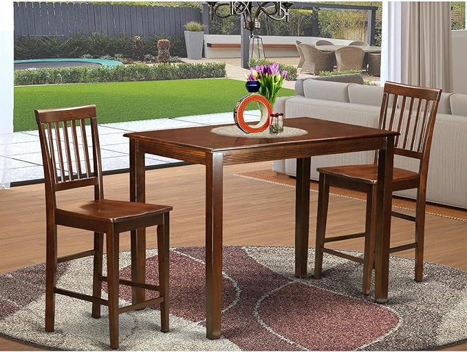 East West Furniture YAVN3-MAH-W 3 Piece Counter Height Dining Set for Small Spaces Contains a Rectangle Dining Room Table and 2 Wooden Seat Chairs, 30x48 Inch, Mahogany
