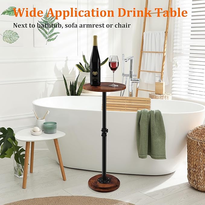 2Pack Drink Table - 360° Swivel Height Adjustable for Small Spaces, Round Side Martini Pedestal Table for Sofa Couch, Living Room, Bedroom, Vintage