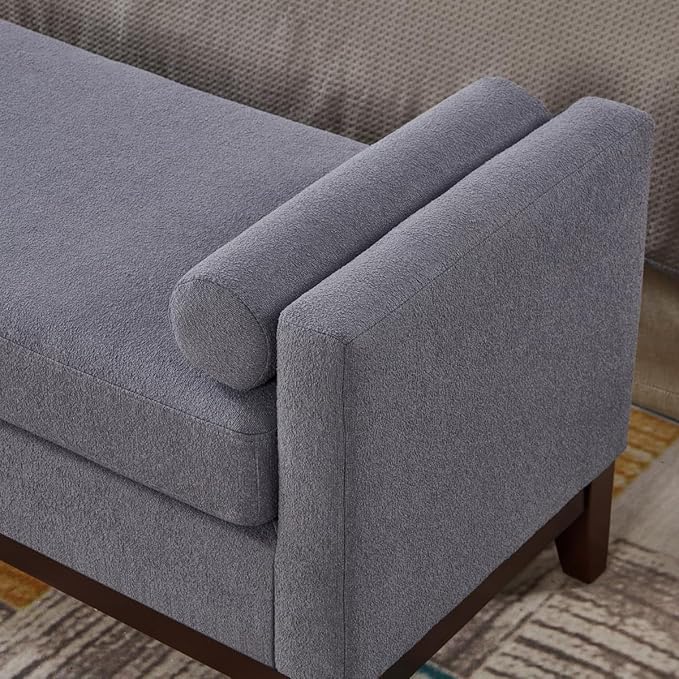 24KF Large Upholstered Boucle Fabric Ottoman with Pillows,Comfort Padded Window Bench for Living Room,Entryway Bench,5095-Dark Gray