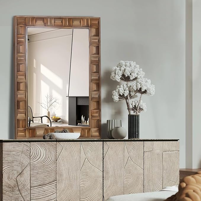 22x30 Inch Farmhouse Rectangular Wall Mirror, Rustic Wooden Frame Decorative Mirror for Bathroom Vanity, Bedroom, Living Room & Entryway – Vertical or Horizontal Hanging