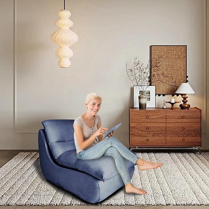 Bean Bag Chair - Memory Foam Bean Bag Chair for Adults, Comfy High-Resilience Single Sofa, Small Space Floor Chair, Chaise Lounge for Living Room, Bedroom (Dark Blue, Cushions)