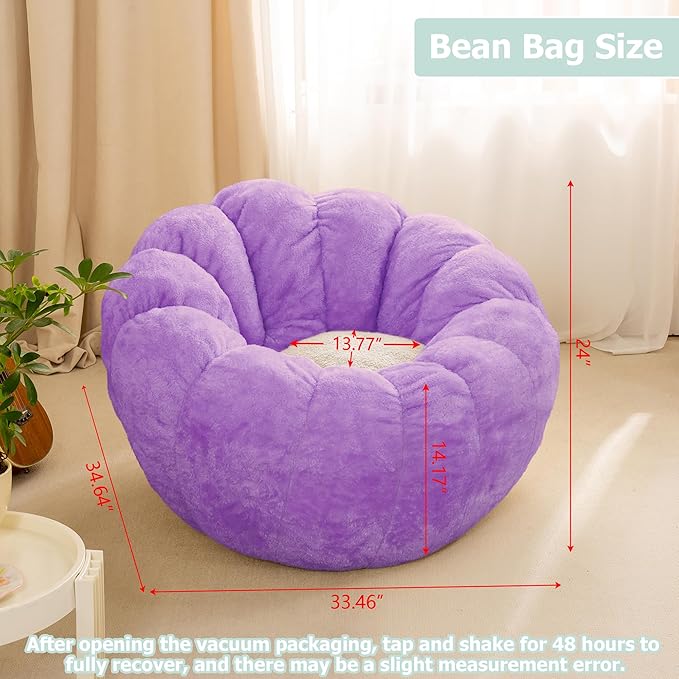 Pumpkin Bean Bag Sofa Chair, Bean Bag Chair with Filler for Teens, Kids, Toddler, Comfy and Lazy Sofa for Dorm, Apartment, Living Room and Bedroom, Violet