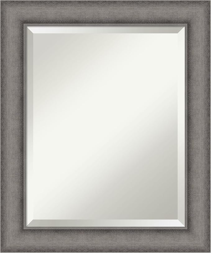 Amanti Art Grey Wall Mirror 25x21 Burnished Concrete Rectangle Bathroom Mirror for Wall Decor Living Room, Small Modern Contemporary Wood Frame, Hangs Horizonally and Vertically, Bathroom Decor