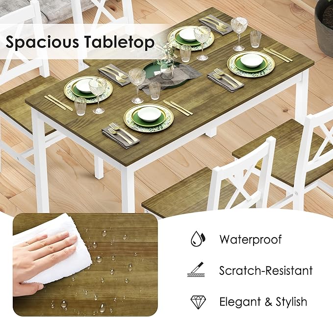 sogesfurniture Dining Table Set for 4，Dinette Set for 4 Small Space,5 Pieces Dining Table for Kitchen, Dining Room 42.5'', Pine Wood,Grey&Green