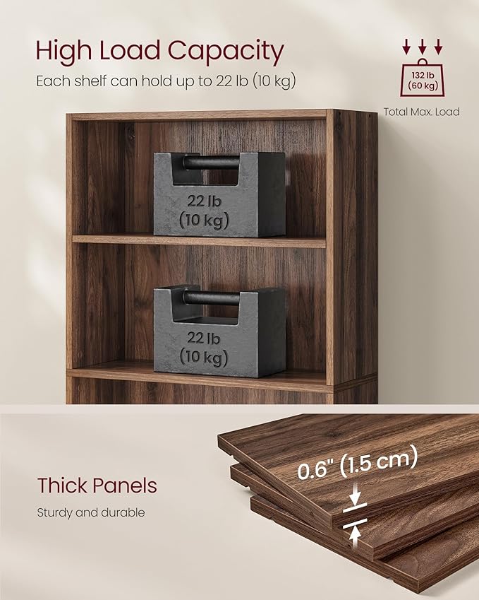 VASAGLE Custos Collection - Bookshelf, 5-Tier Bookcase, Book Shelf, Open Storage Shelf, 9.4 x 23.6 x 52.8 Inches, for Living Room, Home Office, Dinning Room, Natural Walnut ULBC165K01