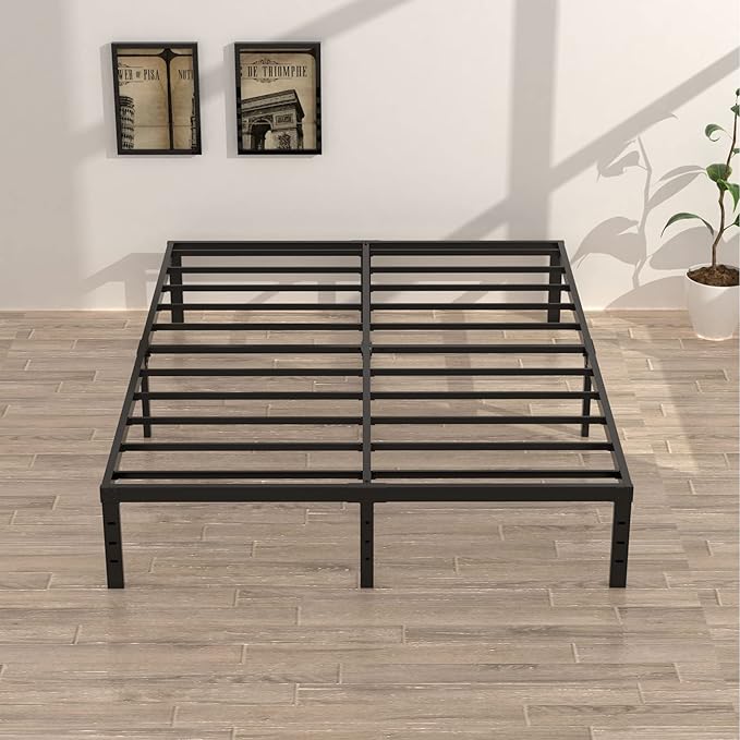Full Bed Frame No Box Spring Needed, 14 Inch Heavy Duty Metal Platform Bed Frame Full Size with Storage, 2500lbs Steel Slats Support, Easy Assembly, Black