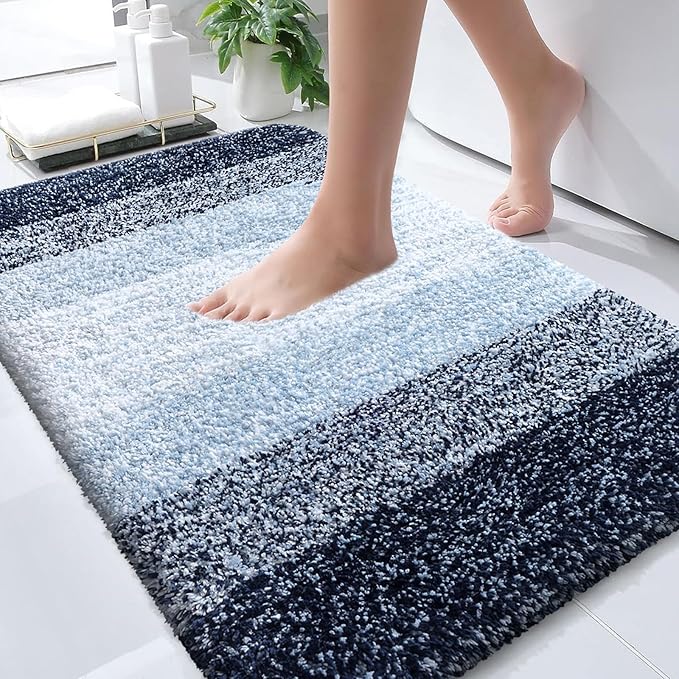 OLANLY Bathroom Rugs Mat 30x20, Extra Soft Absorbent Microfiber Bath Rugs, Rubber Backing, Quick Dry, Machine Washable Bath Mats for Bathroom Floor, Tub and Shower, Home Decor Accessories, Navy Blue