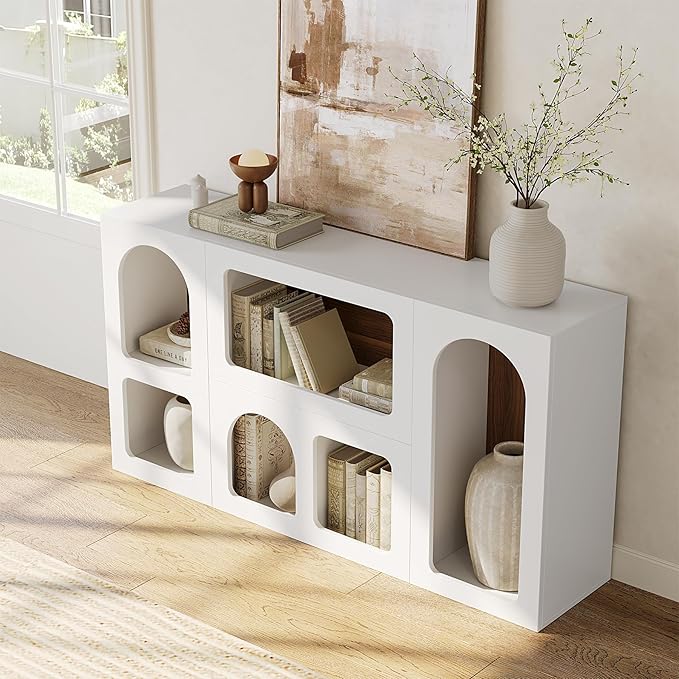 LITTLE TREE 59-Inch Modern Console Table, Wooden Rectangular Sofa Table Behind The Couch, Narrow Entryway Furniture with Storage for Living Room, Entrance, Hallway, White