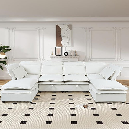 Ball & Cast 124.4" Modular Sectional Sofa,Oversized U-Shaped Couch with Storage Seat,Freely Combinable 6-Seater Set w/Double-Layer Cushion,for Living Rooms,Offices and Apartments,Beige