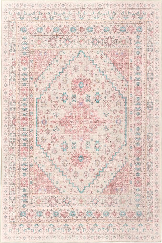 zesthome Pink Rug - 5x7 Area Rugs for Bedroom, Stain Resistant Washable Rugs for Nursery Room, Living Room, Home Decor, Girls Rug (Pink/Blue,5'x7')