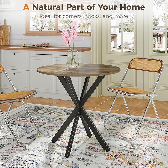 Unovivy 31.5" Small Round Dining Table for 2-4, Space Saving Circle Kitchen Dinner Table, Industrial Mid Century Modern Dining Room Desk for Kitchen, Apartment, Natural Oak