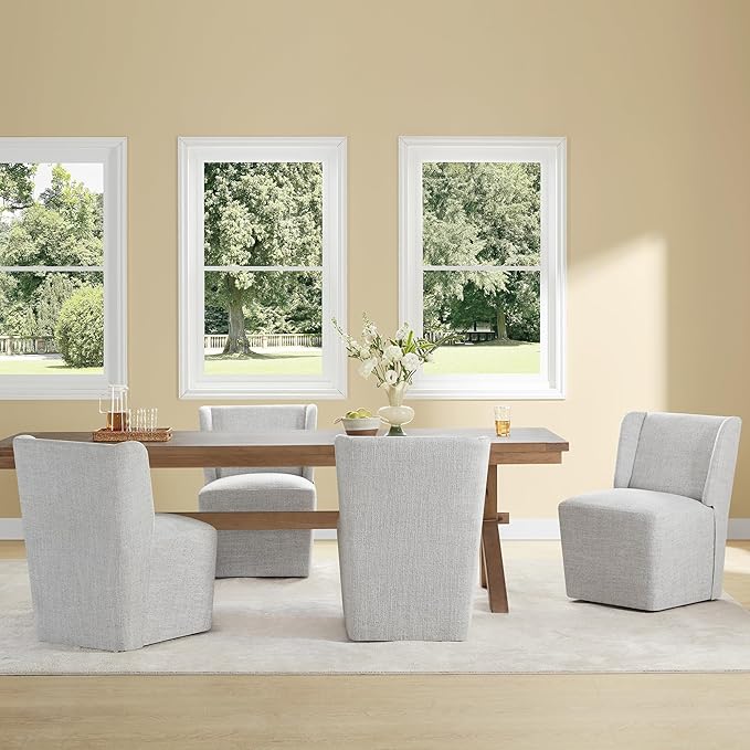 Upholstered Dining Chair with Casters Wingback Modern Side Armless Deskchair with Rollers for Diningroom Bedroom Livingroom Reading Room,Light Grey,1 Box