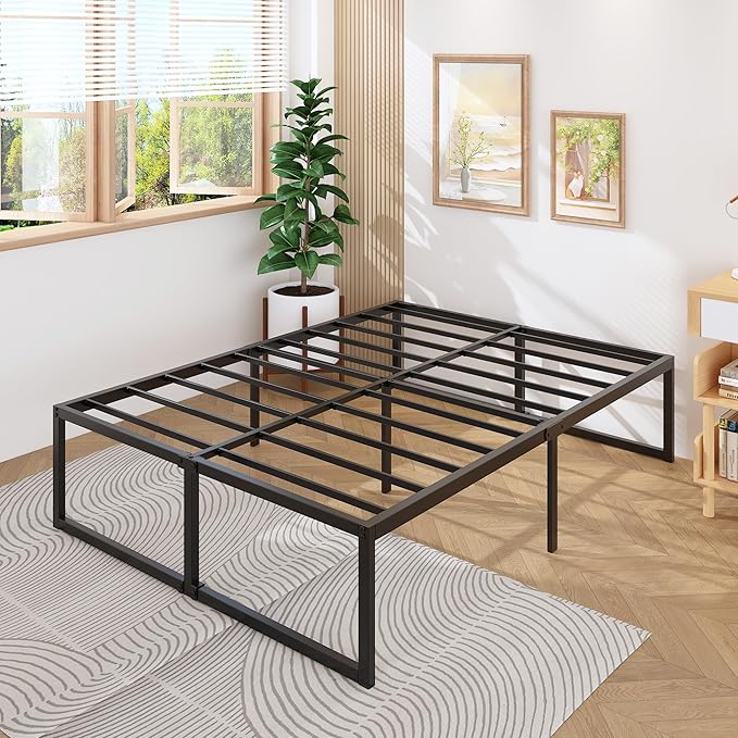 18 Inch California King Bed Frames Sturdy Mattress Foundation, Heavy Duty Metal Cal King Platform with Steel Slats Support No Box Spring Needed, Noise Free, Easy Assembly, Black