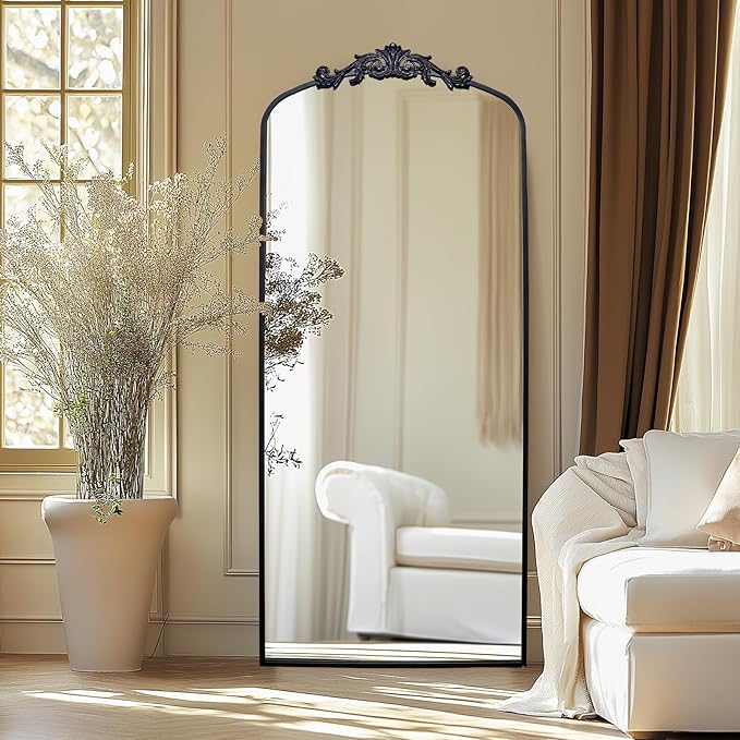 AIXI HOME Antique Black Arch Full Wall Mirror, 71"x30" Elegant Rectangle Vintage Mirror with Ornate Frame, Baroque Inspired Home Decor for Bathroom Vanity Bedroom Entryway