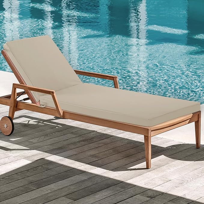 Chaise Lounge Cushions Outdoor Set of 4 - Waterproof and Fade Resistant Sun Lounger Replacement Cushion - Patio Lounger Pads with Removable Cover for Pool, Deck, Lawn, 80 x 26 x 3 Inch, Cream