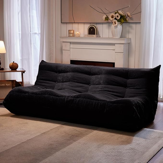Bean Bag Chair, 3 Seater Fireside Chair Large Bean Bag Sofa for Adults, Memory Foam Chairs Gaming Chairs with Comfy Design & Soft Fabric, Lazy Floor Sofa for Living Room, Bedroom, Dark Gray