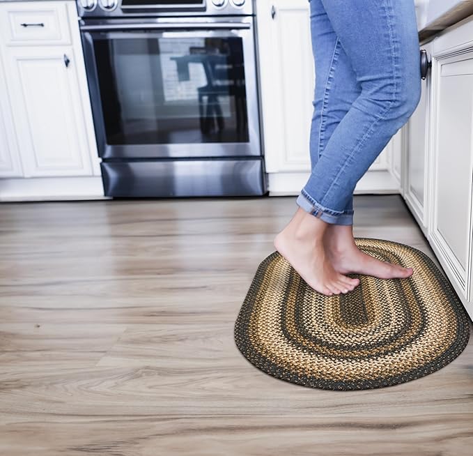 Kilimanjaro Black and Tan Jute Braided Oval Rugs, 16x24 - Warm Primitive Decor, Perfect for Laundry Rooms, Bathrooms and Entryways - Durable and Easy to Clean