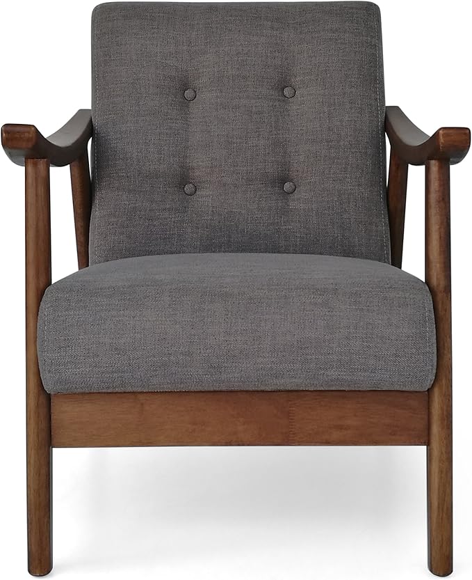 Ball & Cast Accent Chair Wide Armrest Mid-Century Lounge Living Room Chairs with Button Tufting,Wood Frame Seating Furniture for Bedroom,Apartment,Dark Gray