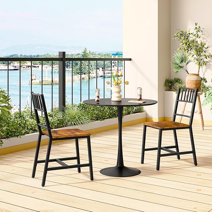 HOOBRO Kitchen Chairs Set of 2, Wooden Dining Room Chairs with Metal Frame, Dining Chairs with Back, Easy to Assemble, Farmhouse Dining Chairs for Kitchen, Living Room, Rustic Brown and Black BF39CD01