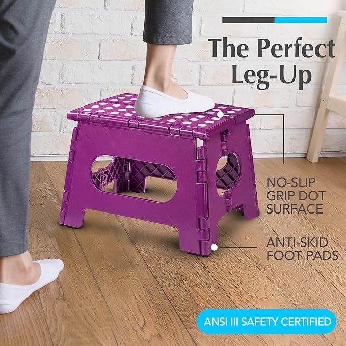 Handy Laundry Folding Lightweight Step Stool - Sturdy Enough to Support Adults and Safe Enough for Kids - Opens Easy with One FLI -. Great for Kitchen, Bathroom or Bedroom (Purple)