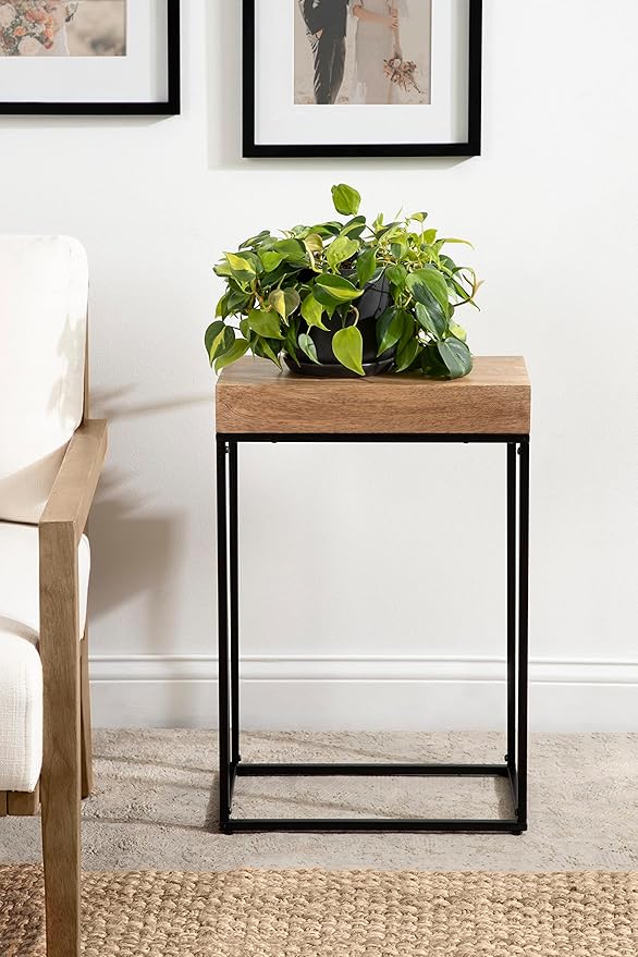 Kate and Laurel Karlsen Wood and Metal Narrow Side Table; 16 x 24 x 8; Natural Brown and Black; Modern Transitional Slim Nightstand with Mixed Materials Design