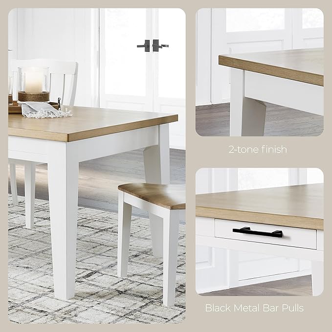Signature Design by Ashley Ashbryn Casual Dining Table with 4 Felt-Lined Drawers for 8 People, White & Light Brown