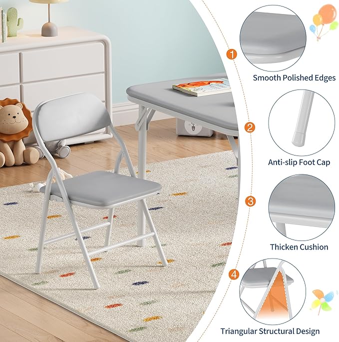 IDEALHOUSE 3 Piece Folding Kids Table and Chairs Set, Children Activity Table and Chairs Set for Dining Room,Daycare,Classrooms