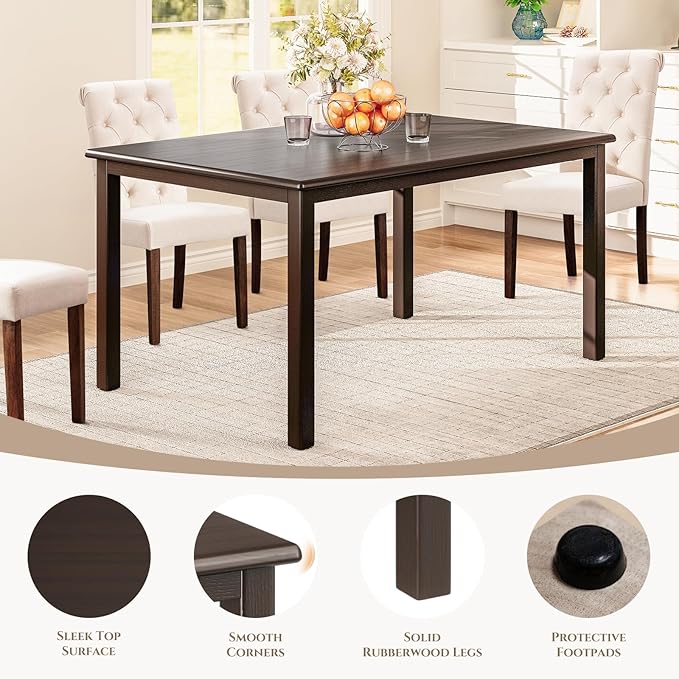 COLAMY 60 Inch Rectangular Kitchen Dining Table for 4, Modern Farmhouse Dining Table Set for 4, Wood Dining Table and Upholstered Dining Chairs for Kitchen, Dining Room, Restaurant, Brown/Light Grey