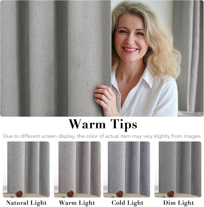H.VERSAILTEX Linen Blackout Curtains 96 Inches Long, 100% Absolutely Blackout Thermal Insulated Textured Linen Look Curtain Draperies for Living Room with White Liner, 2 Panels, Dove Gray