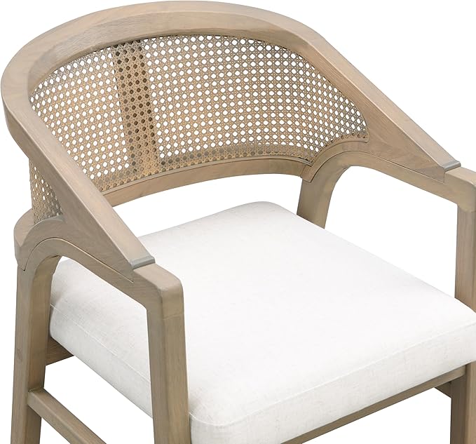 Christopher Knight Home Faritel Modern Wooden Dining Chairs Set of 2, Fabric Upholstered Kitchen Side Armchairs, Living Room Comfy Reading Chair with Curved Rattan Back, Light Ash+Beige