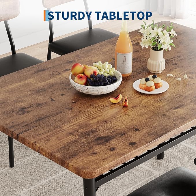 GarveeHome Dining Table for 2 with Storage Rack, Small Kitchen Table for 2 with Metal Frame, Square Table with Upholstered Chairs Set of 2, 3-Piece Dining Room Set for Small Space, Apartment, Brown