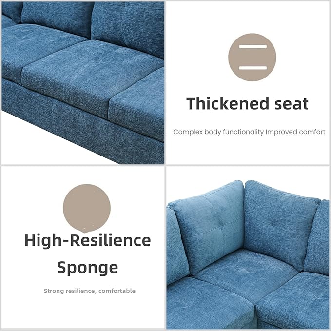 L Shaped Sectional Couches for Living Room, Modern Modular Sectional Sofa with Ottoman Storage, Comfy L Shaped Couch with Chaise for Bedroom Apartment Furniture, Blue