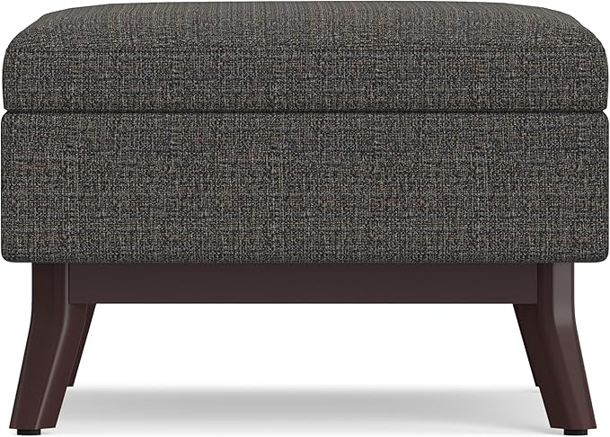 SIMPLIHOME Owen 34 inch Wide Mid Century Modern Rectangle Coffee Table Storage Ottoman in Ebony Tweed Look Fabric, Assembled, for the Living Room, Entryway and Family Room