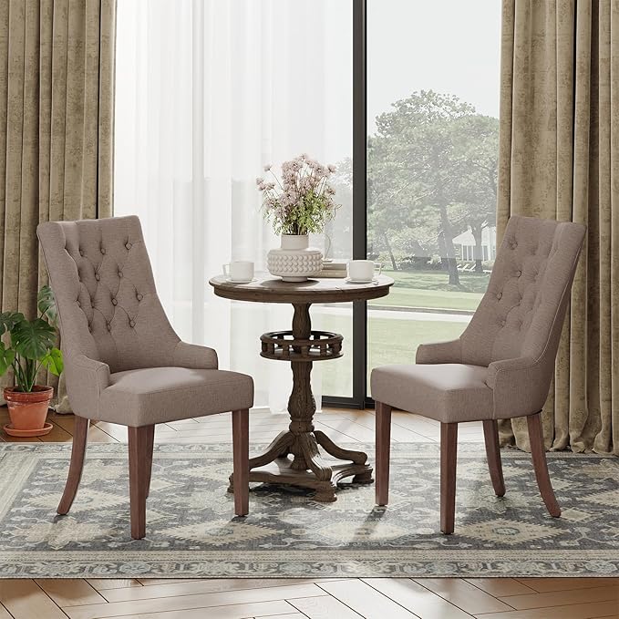 COLAMY Wingback Upholstered Dining Chairs Set of 6, Fabric Side Dining Room Chairs with Tufted Button, Living Room Chairs for Home Kitchen, Taupe