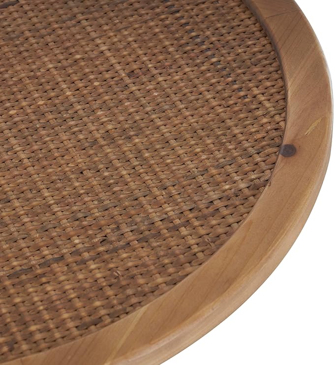 Deco 79 Metal Handmade Side End Accent Table Pedestal End Table with Brown Rattan Tabletop, Side Table 19" x 19" x 20", Black