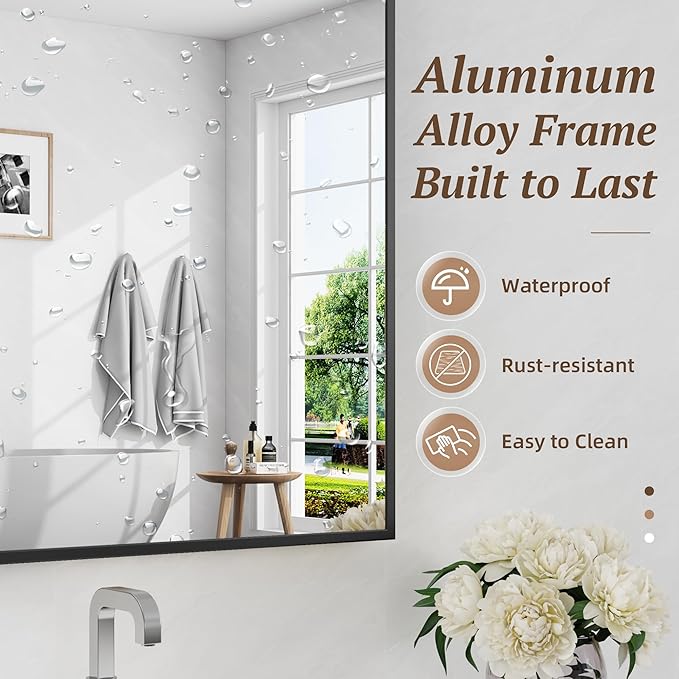 Bathroom Mirror 40" x 30", Large Rectangle Wall Mirror, Black Metal Frame Wall Mounted Mirrors for Bathroom, Vanity, Bedroom, Entryway Decor(Horizontal/Vertical)