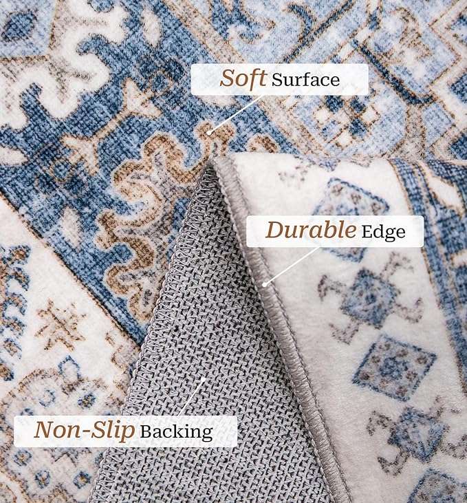 zesthome Runner Rug 2x5 - Stain Resistant Machine Washable Rug, Non Slip Vintage Hallway Runner Rugs, Low Pile Lightweight Runners for Kitchen, Entryway and Corridor